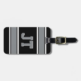 Etiqueta De Bagagem Black and Silver Sports Stripes Monograma