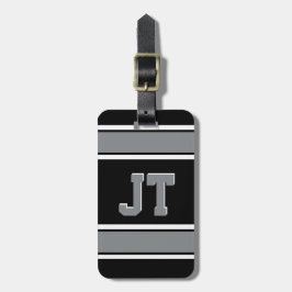 Etiqueta De Bagagem Black and Silver Sports Stripes Monograma