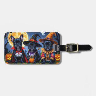Etiqueta De Bagagem Black French Buldog Pumpkin Halloween Engraçado