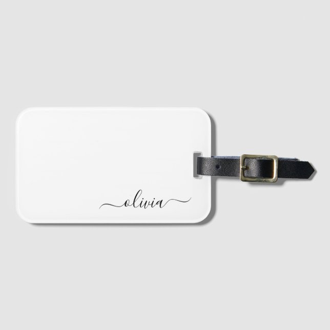 Etiqueta De Bagagem Black Girly Script Monograma Nome Moderno (Frente Horizontal)