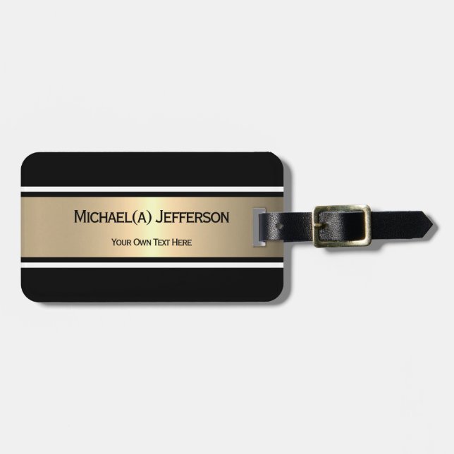 Etiqueta De Bagagem Black Gold Elegant Modern Striped Personalize Chic (Frente Horizontal)