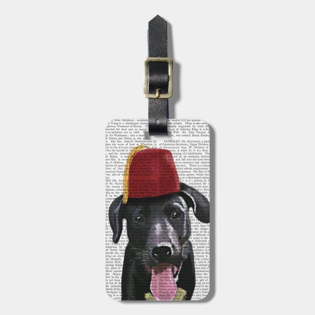 Etiqueta De Bagagem Black Labrador Com Fez (Frente Vertical)