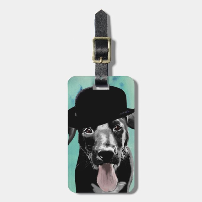 Etiqueta De Bagagem Black Labrador in Bowler Hat (Frente Vertical)