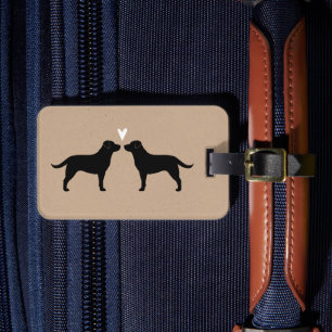 Etiqueta De Bagagem Black Labrador Retriever Silhouettes com Coração