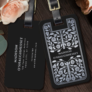 Etiqueta De Bagagem Black Medieval Fantasy Silver Name