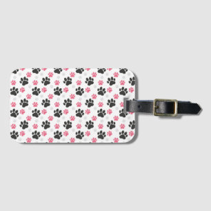 Etiqueta De Bagagem Black Pink Paw Print Dog Owner Puppy Lover Pets