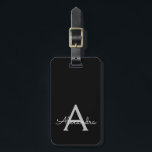 Etiqueta De Bagagem Black Silver Modern Script Girly Monographic Name<br><div class="desc">Monograma Silver e Preto Adicione seu próprio Travesseiro de Assinatura de Script de Nome. A etiqueta de mala faz o doce doce presente de 16 anos,  casamento,  chá de panela,  chá de fraldas ou festa de solteira para alguém que ama um estilo elegante e moderno.</div>