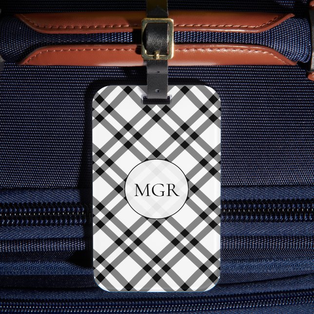 Etiqueta De Bagagem Black & White Buffalo Plaid (Criador carregado)