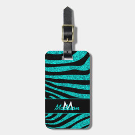 Etiqueta De Bagagem Black Zebra Stripes Nome Glitter