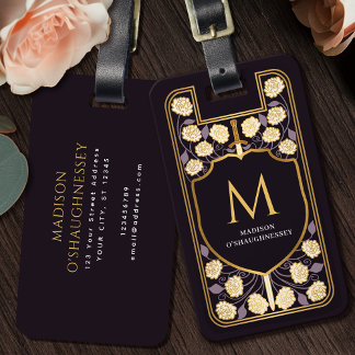 Etiqueta De Bagagem Blindagem de Espada Roxa Monograma de Fantasia Med