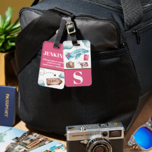 Etiqueta De Bagagem Bloco de cor do Viagem de ar rosa e azul da crianç