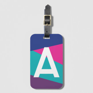 Etiqueta De Bagagem Bloco de Cores Retro Personalizado com Monograma