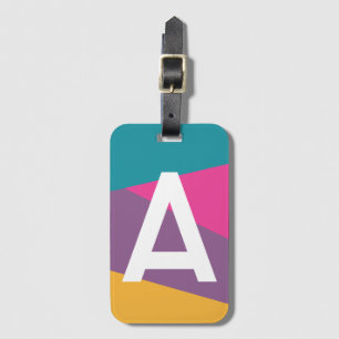 Etiqueta De Bagagem Bloco de Cores Retro Personalizado com Monograma