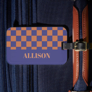 Etiqueta De Bagagem Blocos quadrados castanhos e azuis