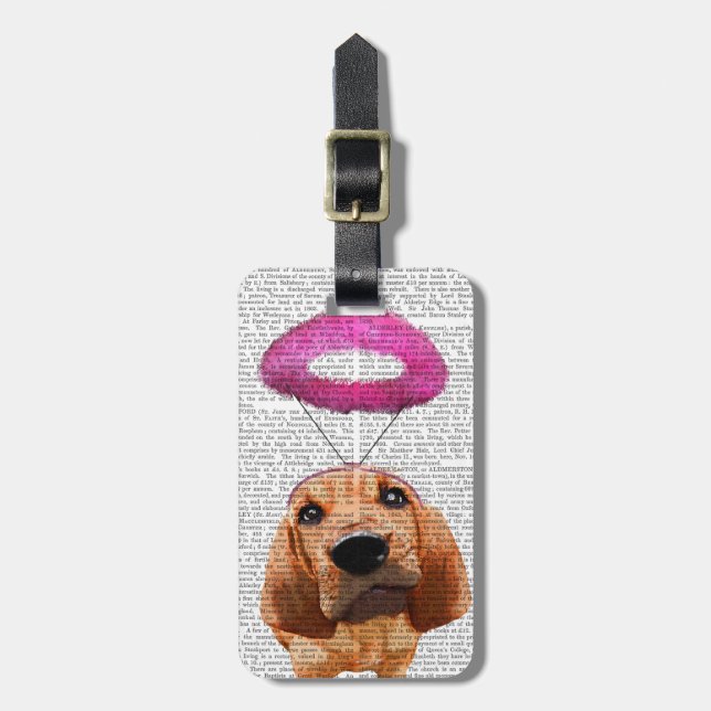 Etiqueta De Bagagem Bloodhound Com Ângulo Rosa Ângico (Frente Vertical)