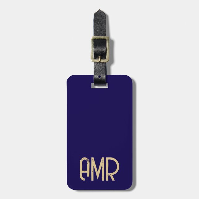 Etiqueta De Bagagem Blue and Gold Personalized Monogram  (Frente Vertical)