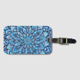 Etiqueta De Bagagem Blue Color Pencil Hand Drawn Mandala Design