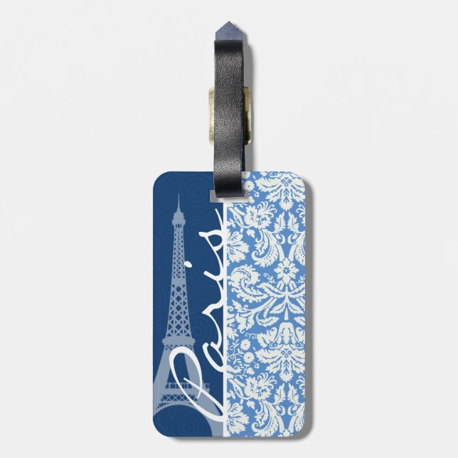 Etiqueta De Bagagem Blue Damask; Paris (Traseira Vertical)