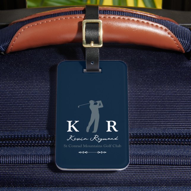 Etiqueta De Bagagem Blue Golf Player with Initials  (Frente Insitu 2)