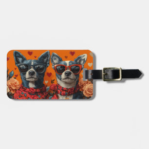 Etiqueta De Bagagem Blue Heeler Com Rosas Dia dos Namorados