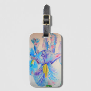 Etiqueta De Bagagem Blue Iris Flowers Floral Watercolor Tag