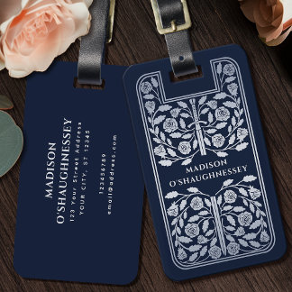 Etiqueta De Bagagem Blue Medieval Fantasy Silver Name