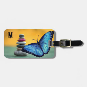 Etiqueta De Bagagem Blue Morpho Butterfly Monograma Name Letter
