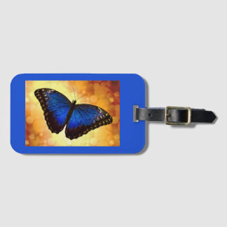 Etiqueta De Bagagem Blue Morpho Butterfly on Gold Luggage Tag