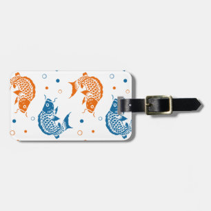 Etiqueta De Bagagem Blue Orange Summer Japonês Koi Fish