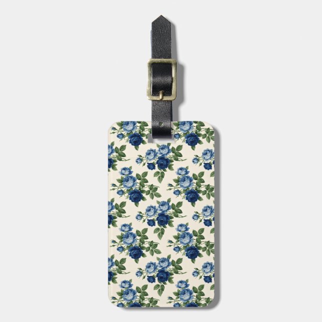 Etiqueta De Bagagem Blue Rose Floral Pattern (Frente Vertical)