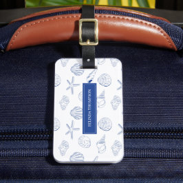 Etiqueta De Bagagem Blue White Mand Drawn Sea Shels Beach Summer