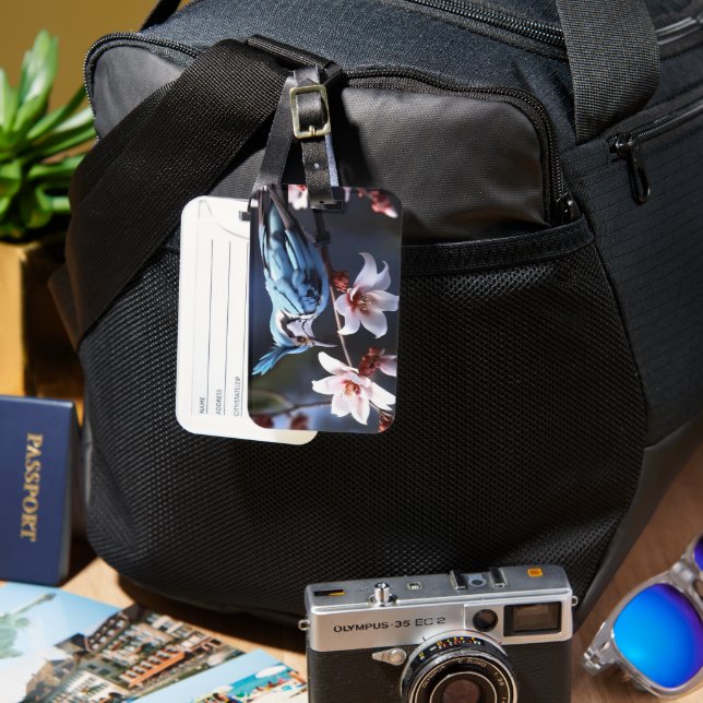 Etiqueta De Bagagem Bluejay e Flores (Frente e Verso)