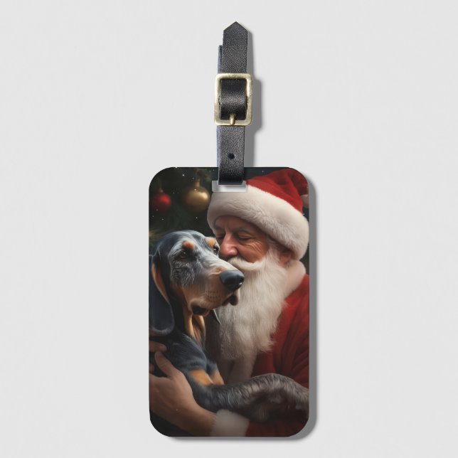 Etiqueta De Bagagem Bluetick Coonhound Com Papai Noel Natal (Frente Vertical)