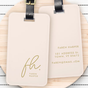 Etiqueta De Bagagem Blush Elegante Simples Moderno Monograma de Script