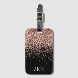 Etiqueta De Bagagem Blush Rosa Dourado Rosa Preto Glitter Monograma