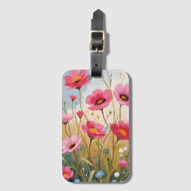 Etiqueta De Bagagem Blushing Blooms | Pink Flower Meadow Floral (Frente Vertical)