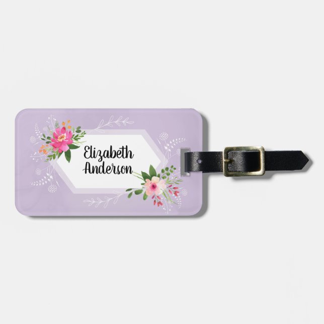 Etiqueta De Bagagem Boho floral de aquarela botânica (Frente Horizontal)