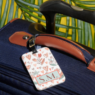 Etiqueta de Bagagem Boho Floral Rosa Monograma