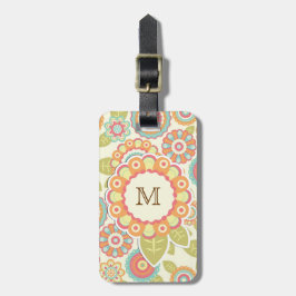 Etiqueta De Bagagem Boho Retro Funky Flowers Floral Patterno (Creme)