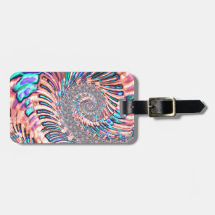 Etiqueta De Bagagem Boho Rosa Pastel e Azul Espiral Abstrato Fractal