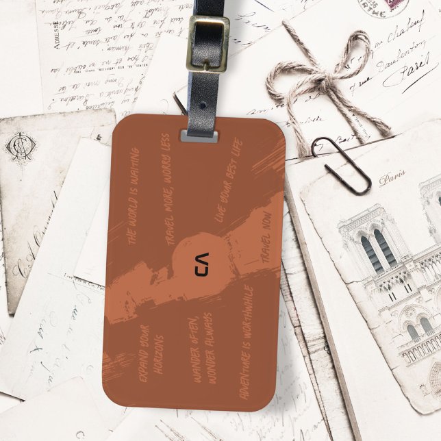 Etiqueta De Bagagem Boho Rustic Viagem Quote Monograma (Boho Rustic Travel Quote Monogram Luggage Tag ©Susanne Sachers - Sunny Wanderlust 🌞✈️)