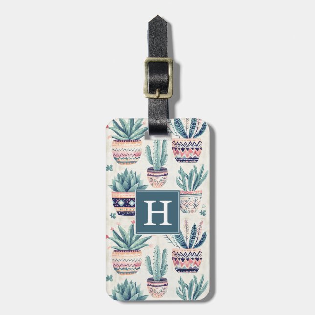 Etiqueta de Bagagem Boho Suculentas e Cactos (Frente Vertical)