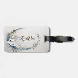 Etiqueta De Bagagem Boho White Orchid Flores Blue Moon Elegant