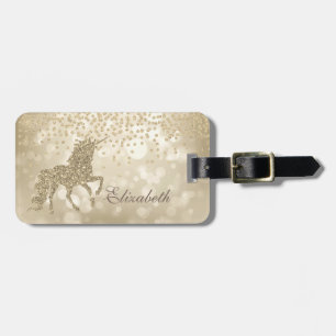 Etiqueta De Bagagem Bokeh Folha Confetti Unicórnio Dourado Brilhante