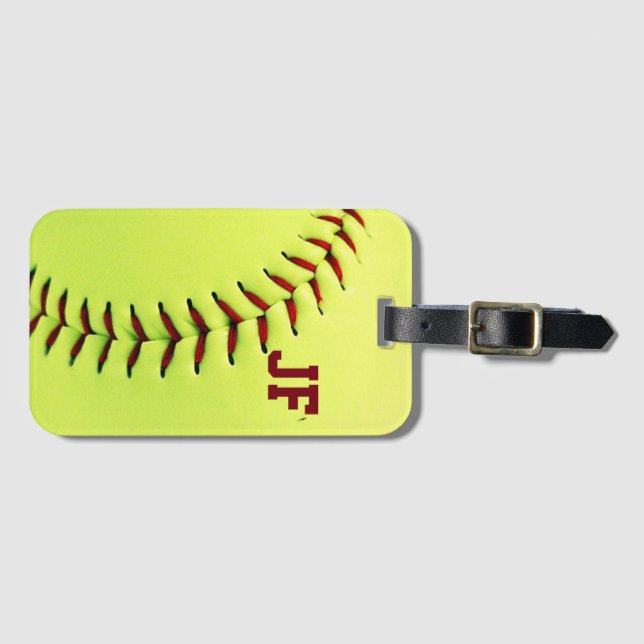Etiqueta De Bagagem Bola amarela personalizada do softball (Frente Horizontal)
