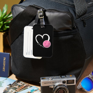 Etiqueta De Bagagem Bola Branca e Rosa Personalizada com Amor