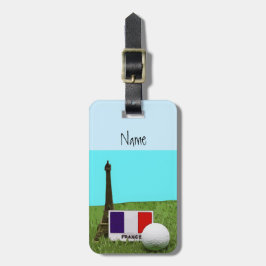 Etiqueta De Bagagem Bola de golfe com toalha Eiffel com bandeira de Fr
