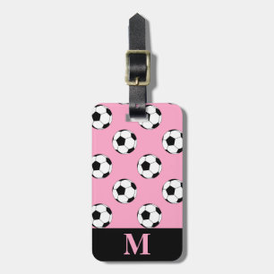 Etiqueta De Bagagem Bolas de Futebol do Monograma, cor-de-rosa do crav