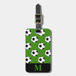 Etiqueta De Bagagem Bolas de futebol preto-branco, monograma, verde