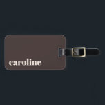 Etiqueta De Bagagem Bold Earthy Brown Modern Personalized Name<br><div class="desc">This personalized luggage tag features a rich brown background with ivory cream typography in a simple, modern layout. Customize the name to create a useful travel detail for destination wedding guests, welcome bags, or group trips. The neutral color palette pairs easily with classic or modern wedding themes and feels appropriate...</div>